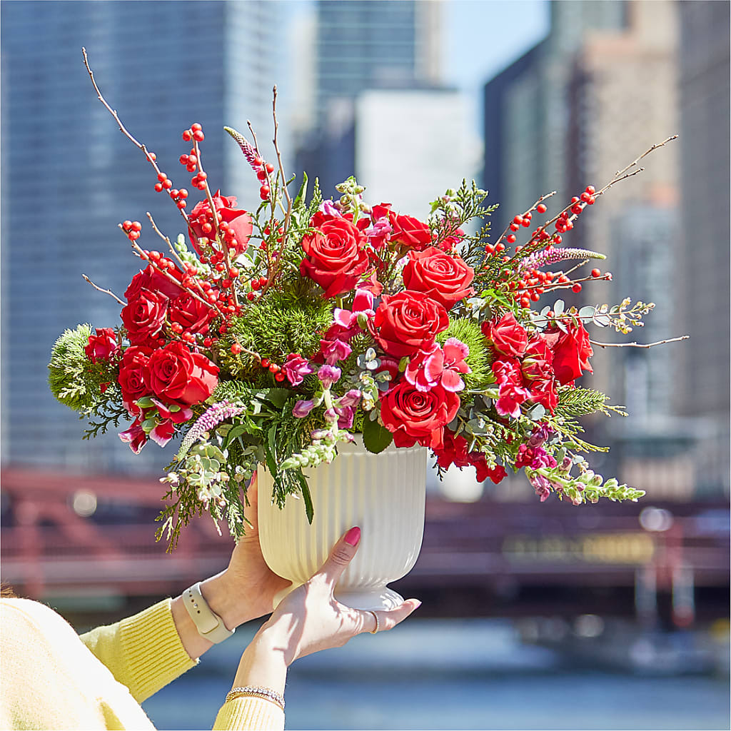 Big Red Bow Bouquet – Freesia Flowers, Tomball TX