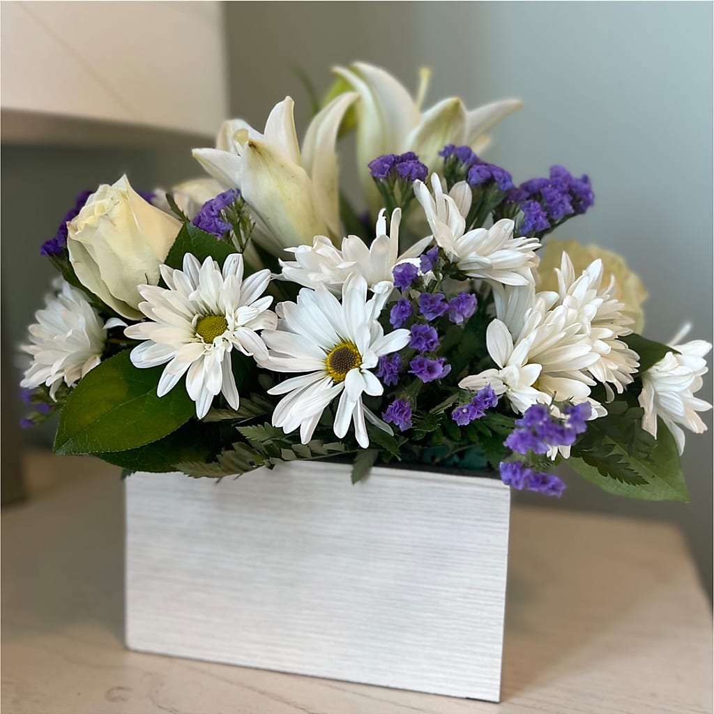Beyond Blue Box Bouquet – Freesia Flowers, Tomball TX