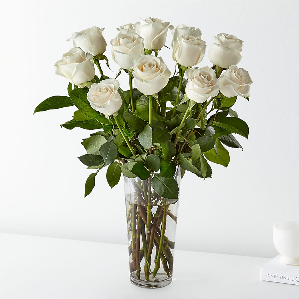 Long Stem White Rose Bouquet – Freesia Flowers, Tomball TX
