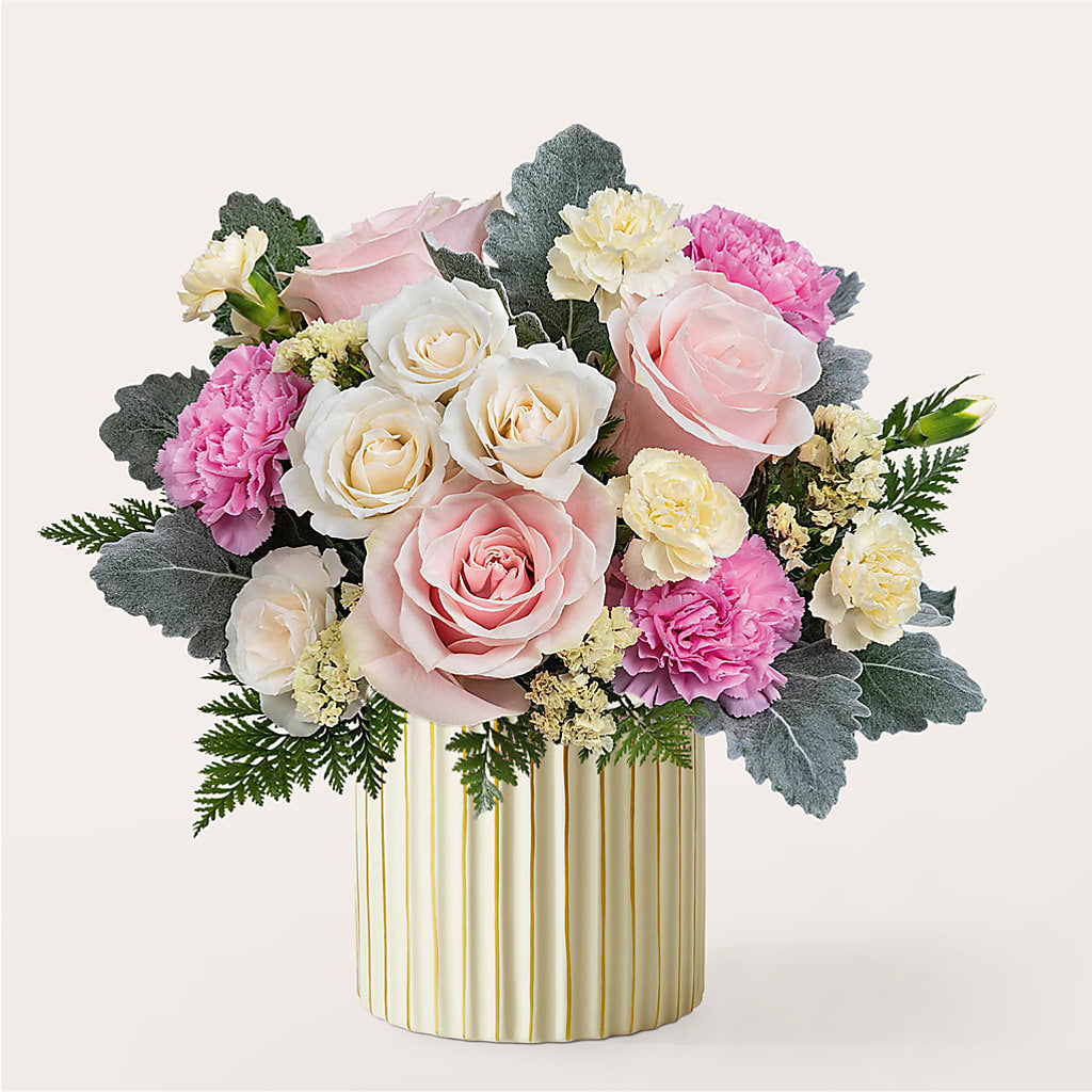 Blissful Moments Bouquet with Ivory Vase – Freesia Flowers, Tomball TX