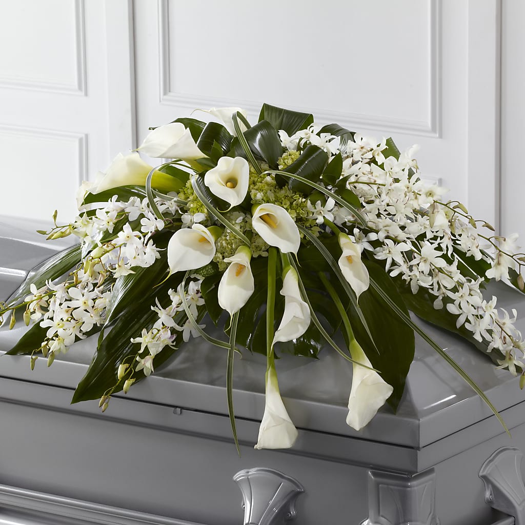 Angel Wings Casket Spray – Freesia Flowers, Tomball TX