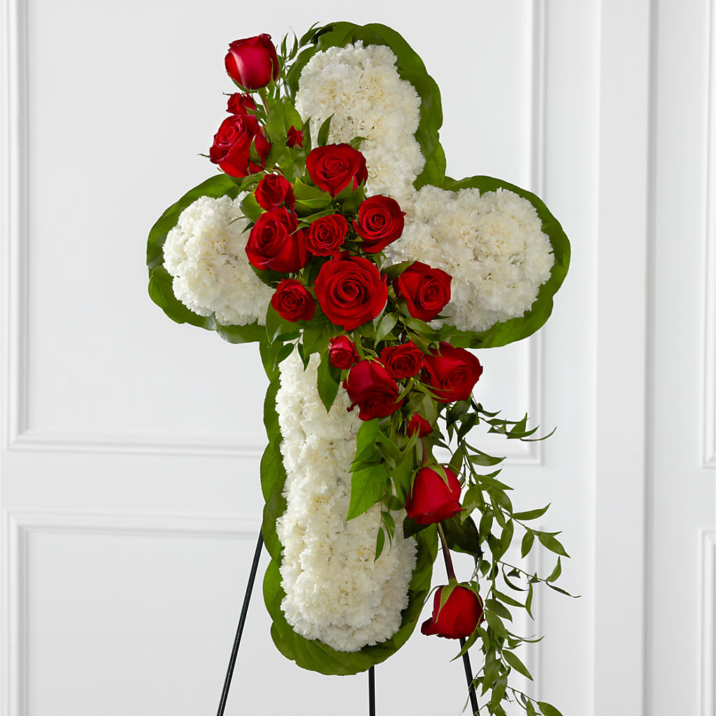 Floral Cross Easel – Freesia Flowers, Tomball TX