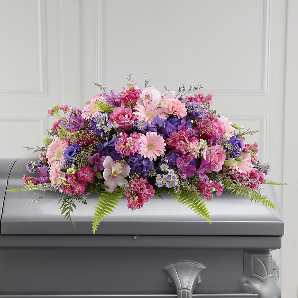 Glorious Garden Casket Spray – Freesia Flowers, Tomball TX