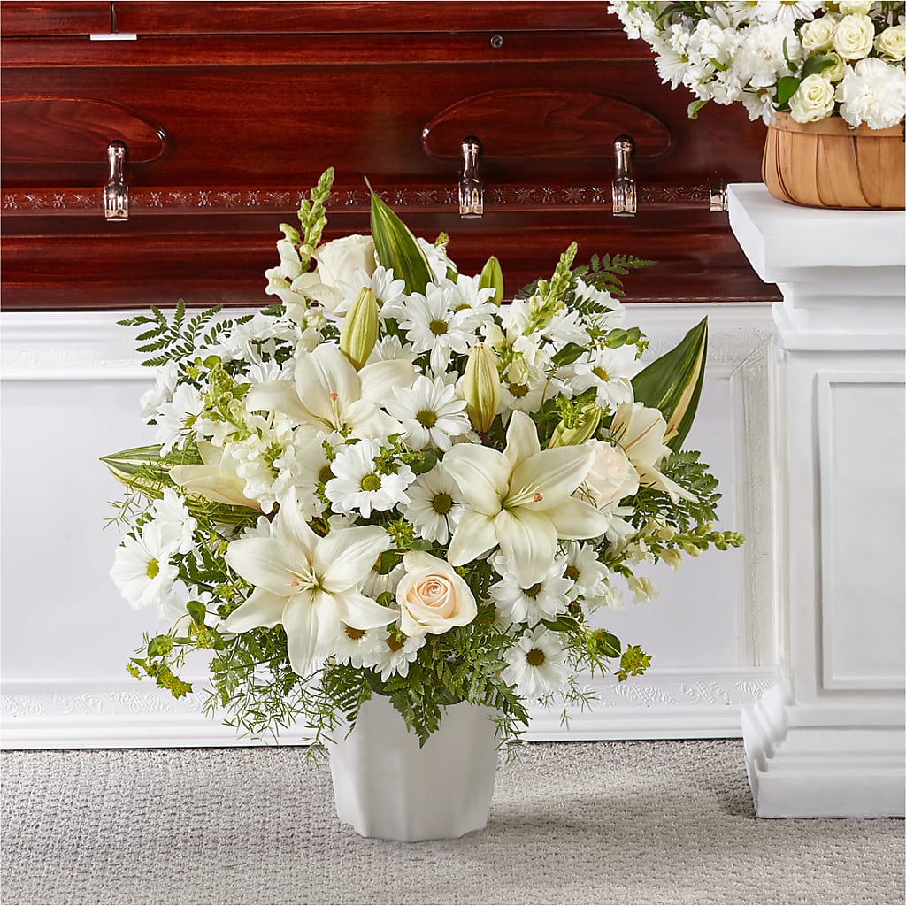 Thoughts of Tranquility Floor Basket – Freesia Flowers, Tomball TX