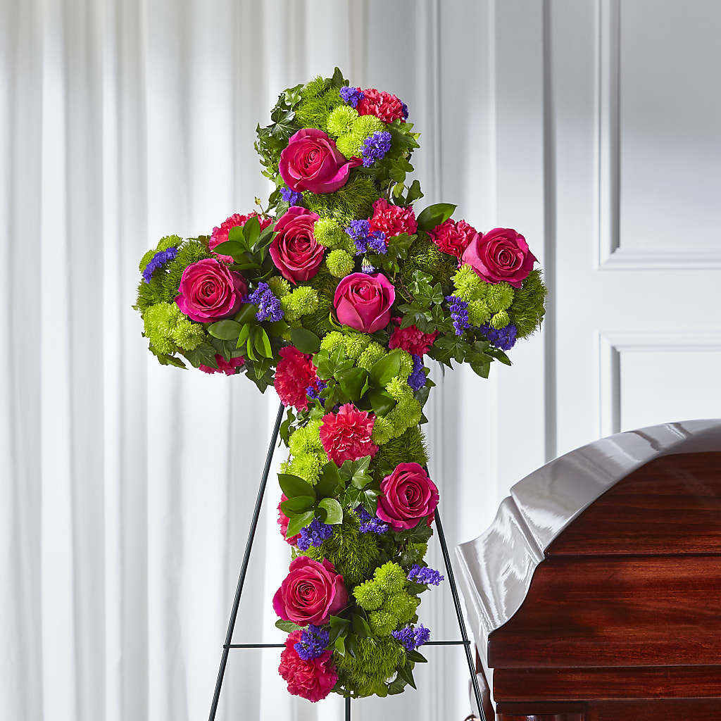 Tribute Rose Floral Cross – Freesia Flowers, Tomball TX