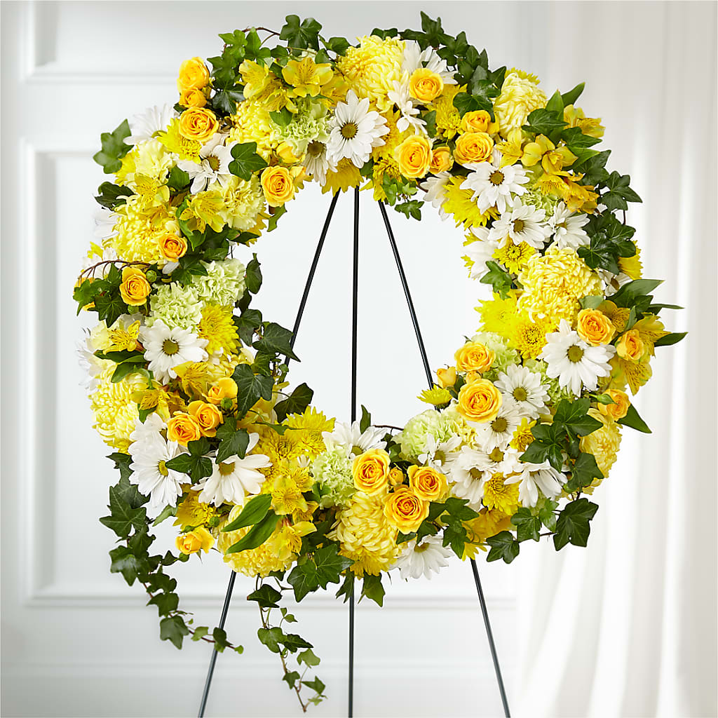 Golden Remembrance Wreath – Freesia Flowers, Tomball TX