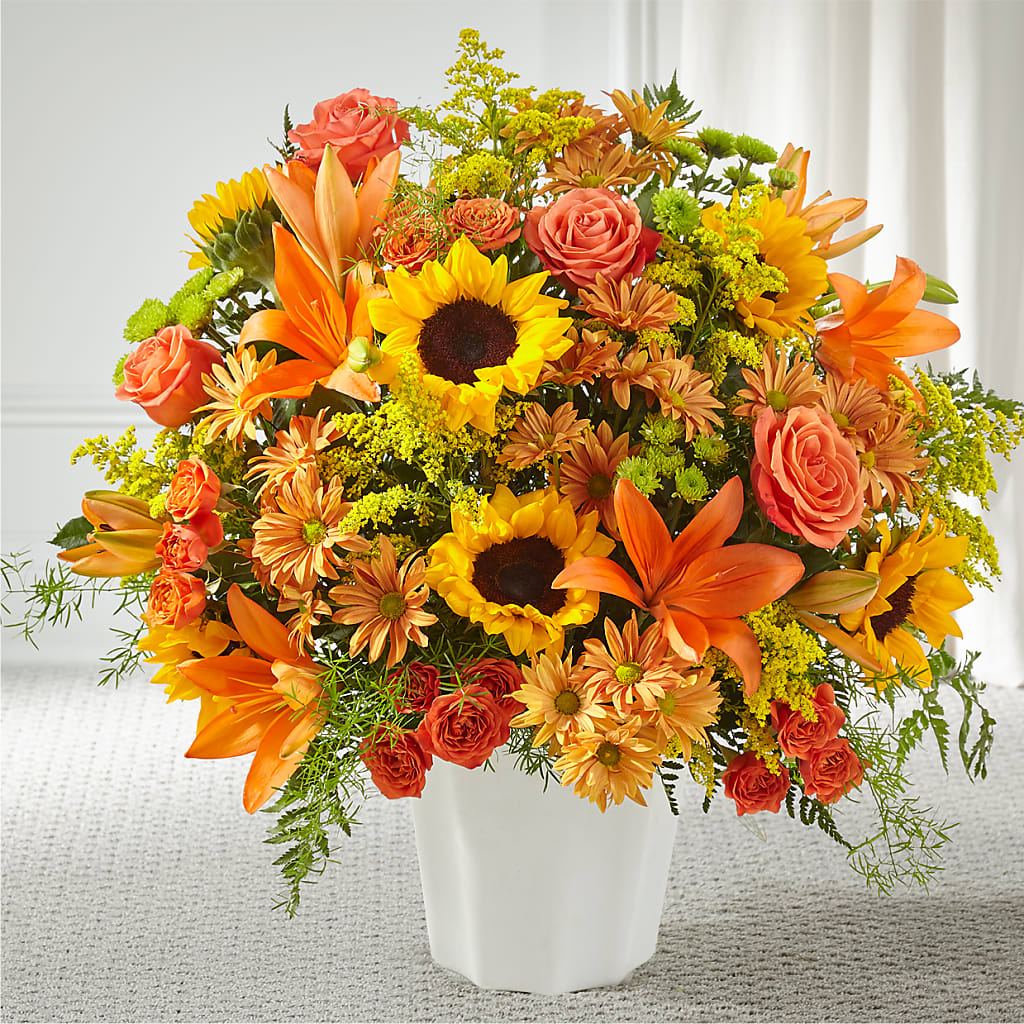 Harvest Thoughts Floor Basket – Freesia Flowers, Tomball TX