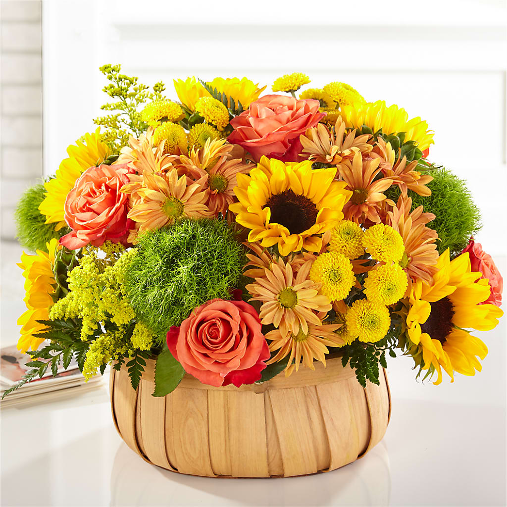 Harvest Sunflower Basket – Freesia Flowers, Tomball TX