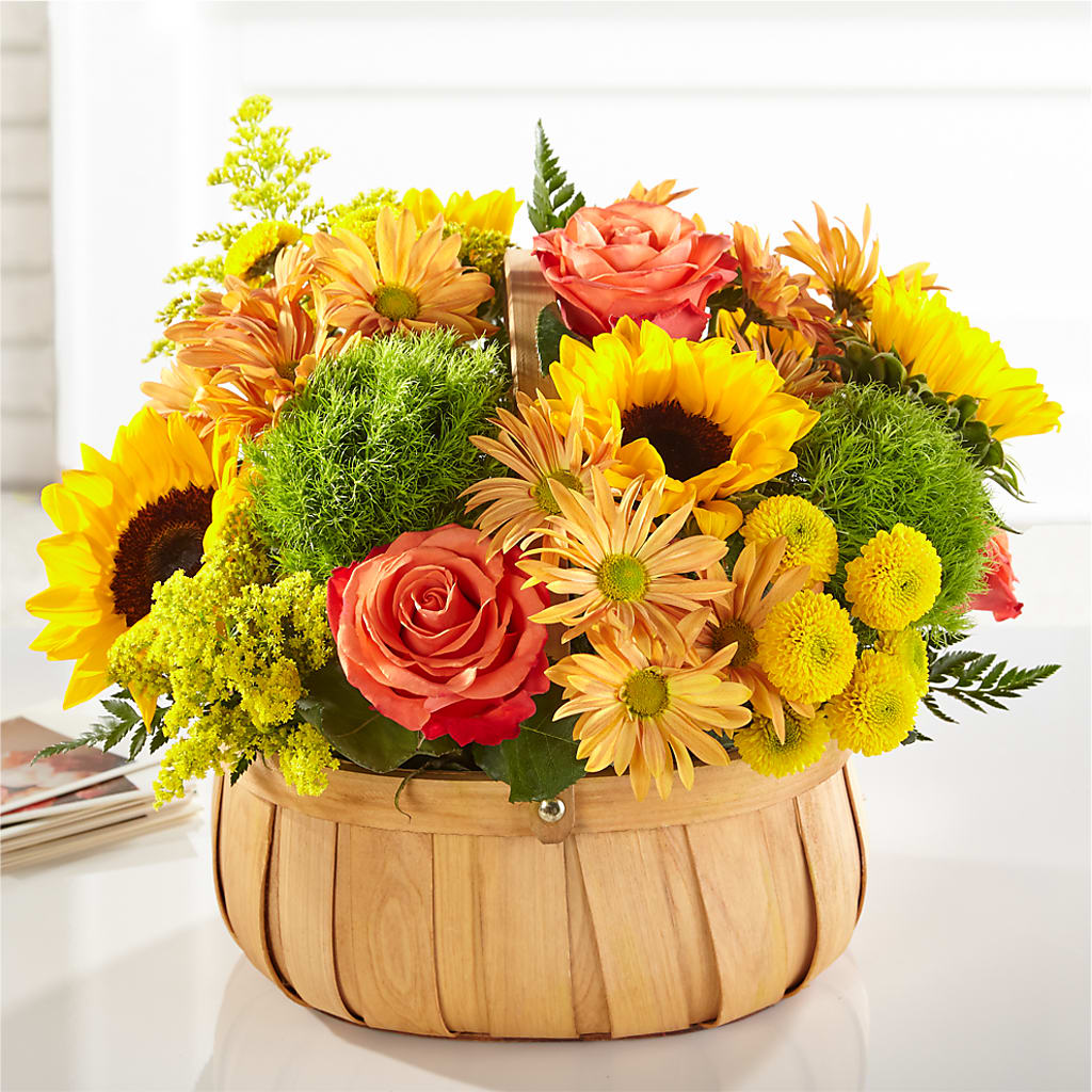 Harvest Sunflower Basket – Freesia Flowers, Tomball TX