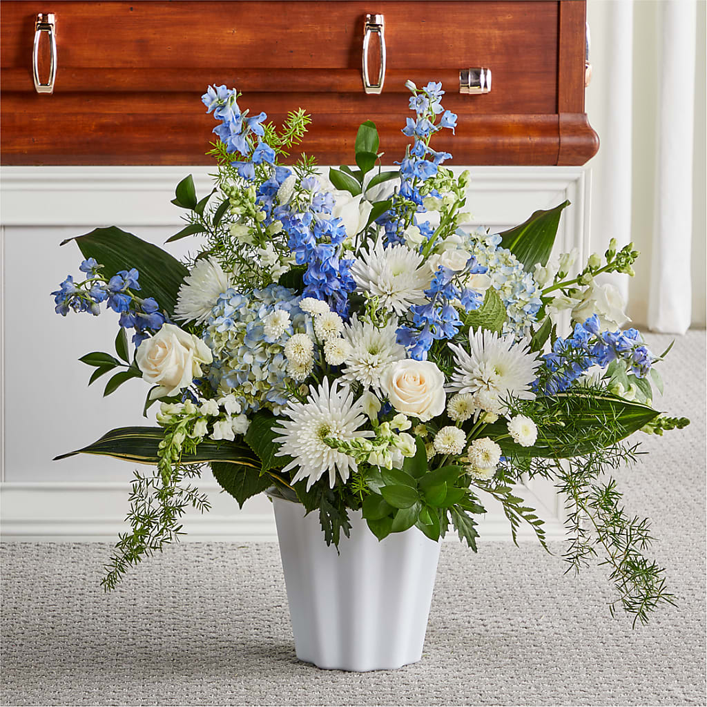 Everlasting Memories Floor Basket – Freesia Flowers, Tomball TX