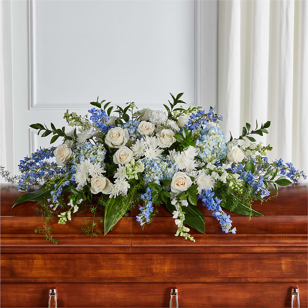 Timeless Essence Casket Spray – Freesia Flowers, Tomball TX
