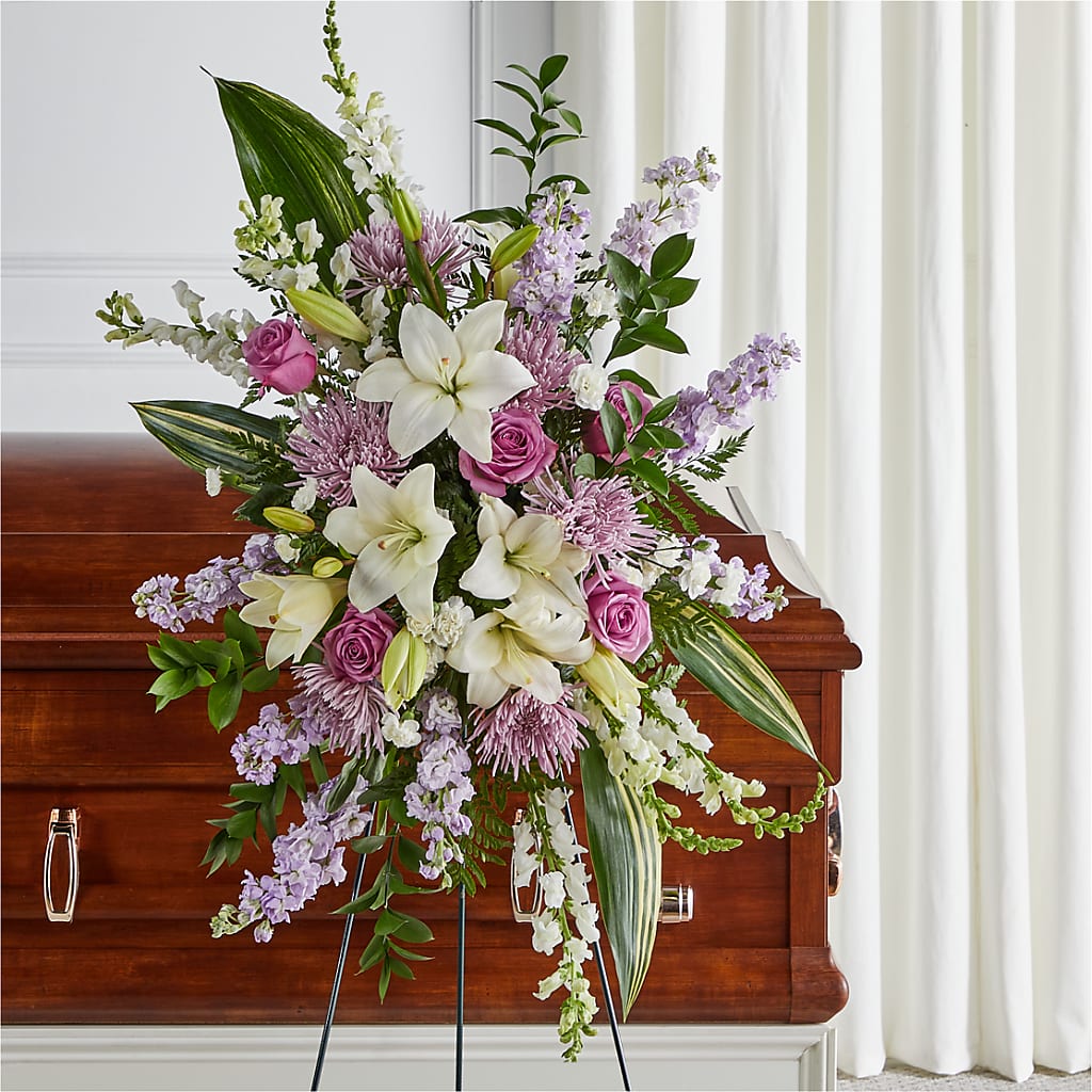 Grateful Hearts Standing Spray – Freesia Flowers, Tomball TX