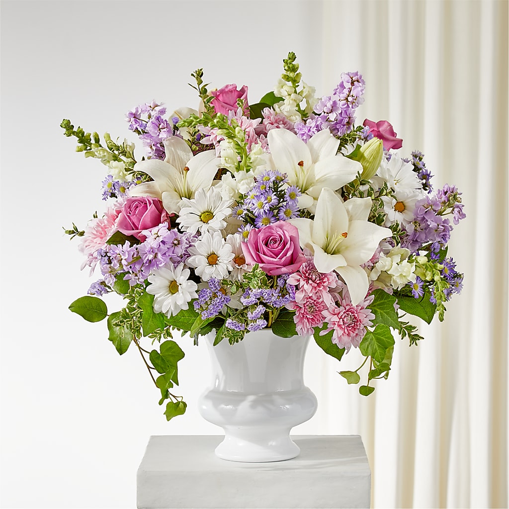 Remarkable Life Urn Arrangement – Freesia Flowers, Tomball TX