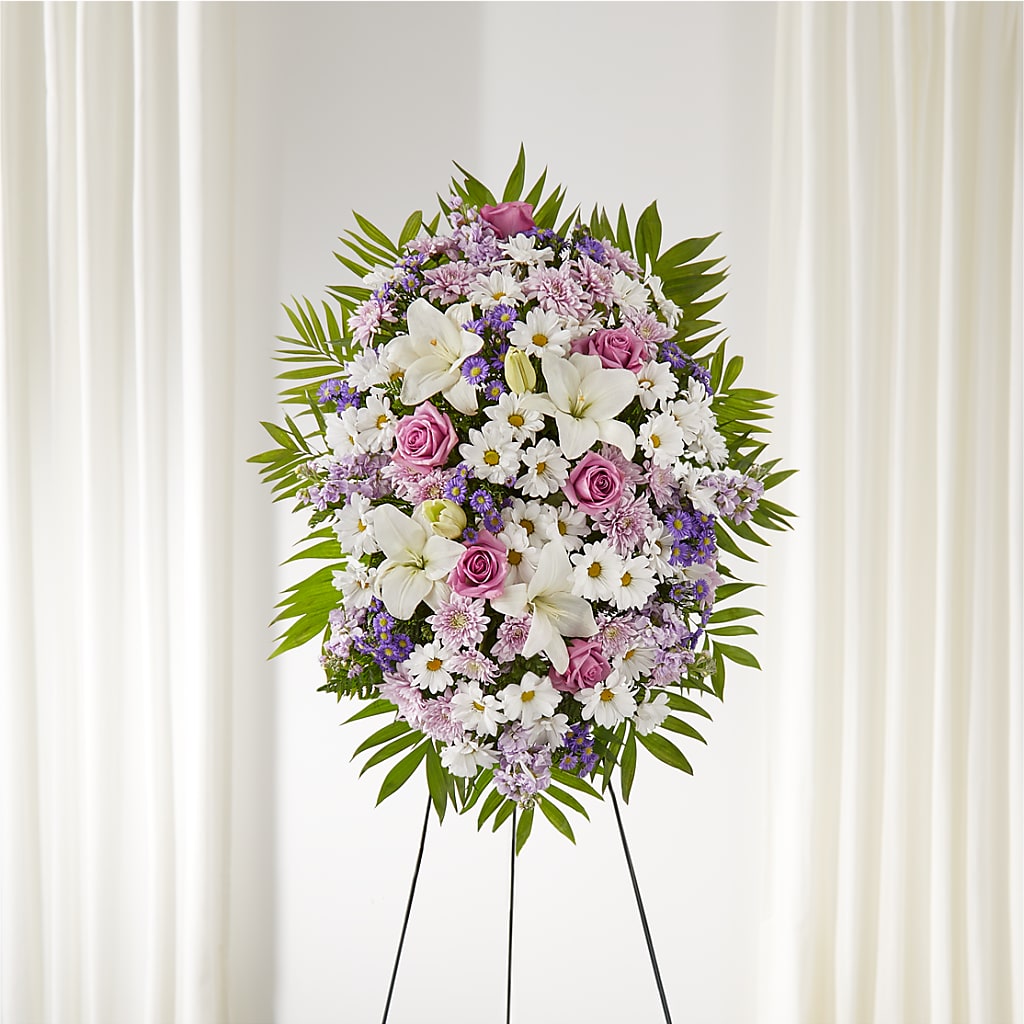 Surrounded by Love Standing Spray – Freesia Flowers, Tomball TX