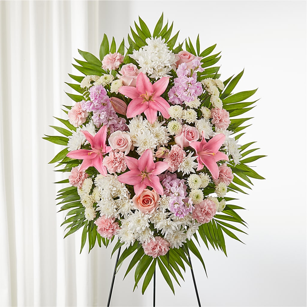 Offering Solace Standing Spray – Freesia Flowers, Tomball TX