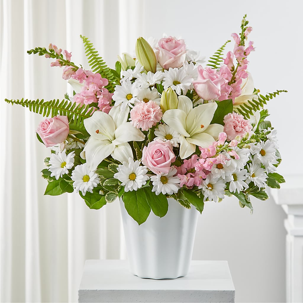 Soft Touch Tabletop Basket – Freesia Flowers, Tomball TX