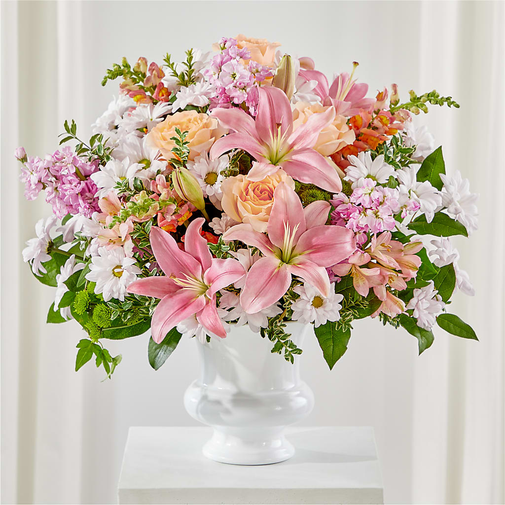 Heartfelt Gesture Urn Arrangement – Freesia Flowers, Tomball TX