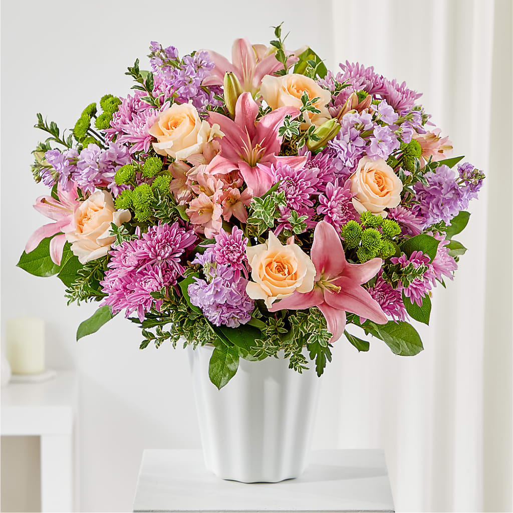 Supportive Embrace Tabletop Basket – Freesia Flowers, Tomball TX