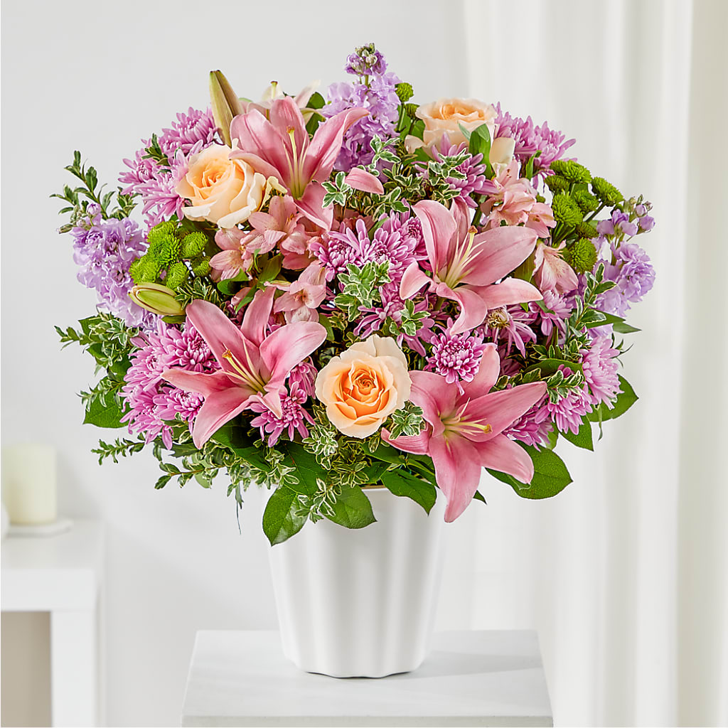 Supportive Embrace Tabletop Basket – Freesia Flowers, Tomball TX