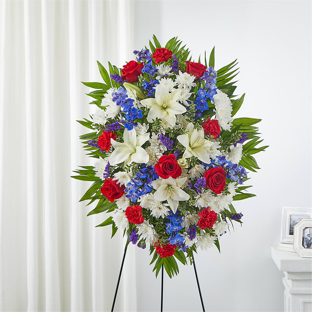 Cherished Service Standing Spray – Freesia Flowers, Tomball TX