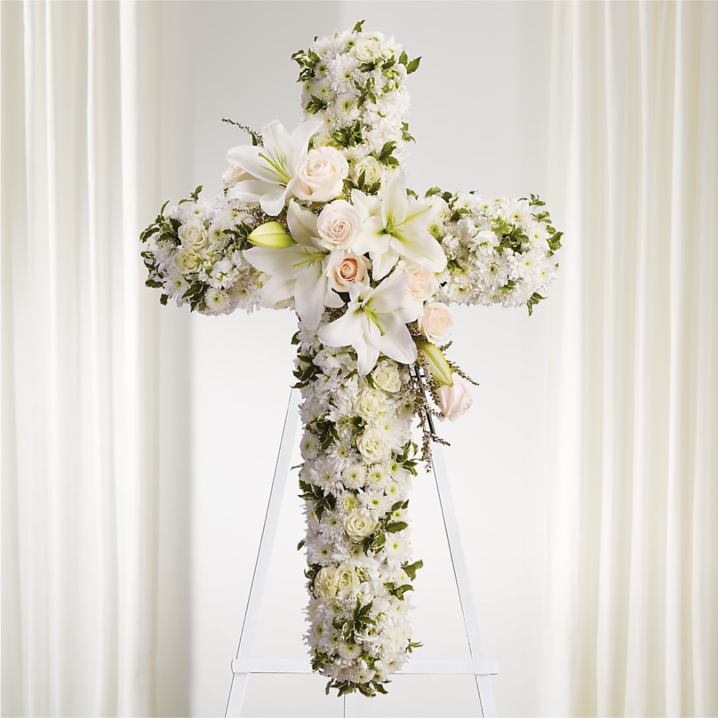 Spiritual Guidance Standing Spray – Freesia Flowers, Tomball TX