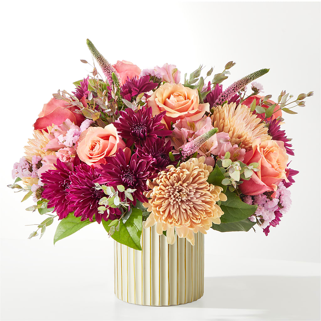 Berry Cobbler Bouquet with Ivory Vase – Freesia Flowers, Tomball TX