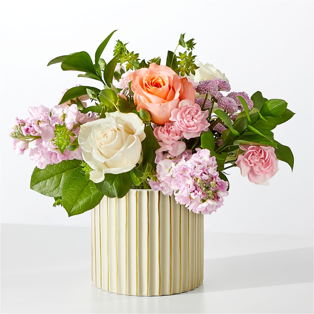 French Market Bouquet with Ivory Vase – Freesia Flowers, Tomball TX