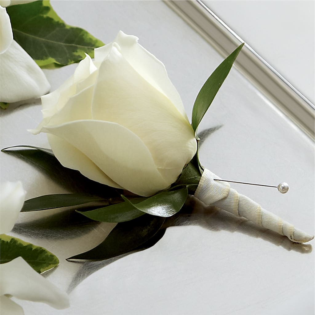White Rose Boutonniere – Freesia Flowers, Tomball TX