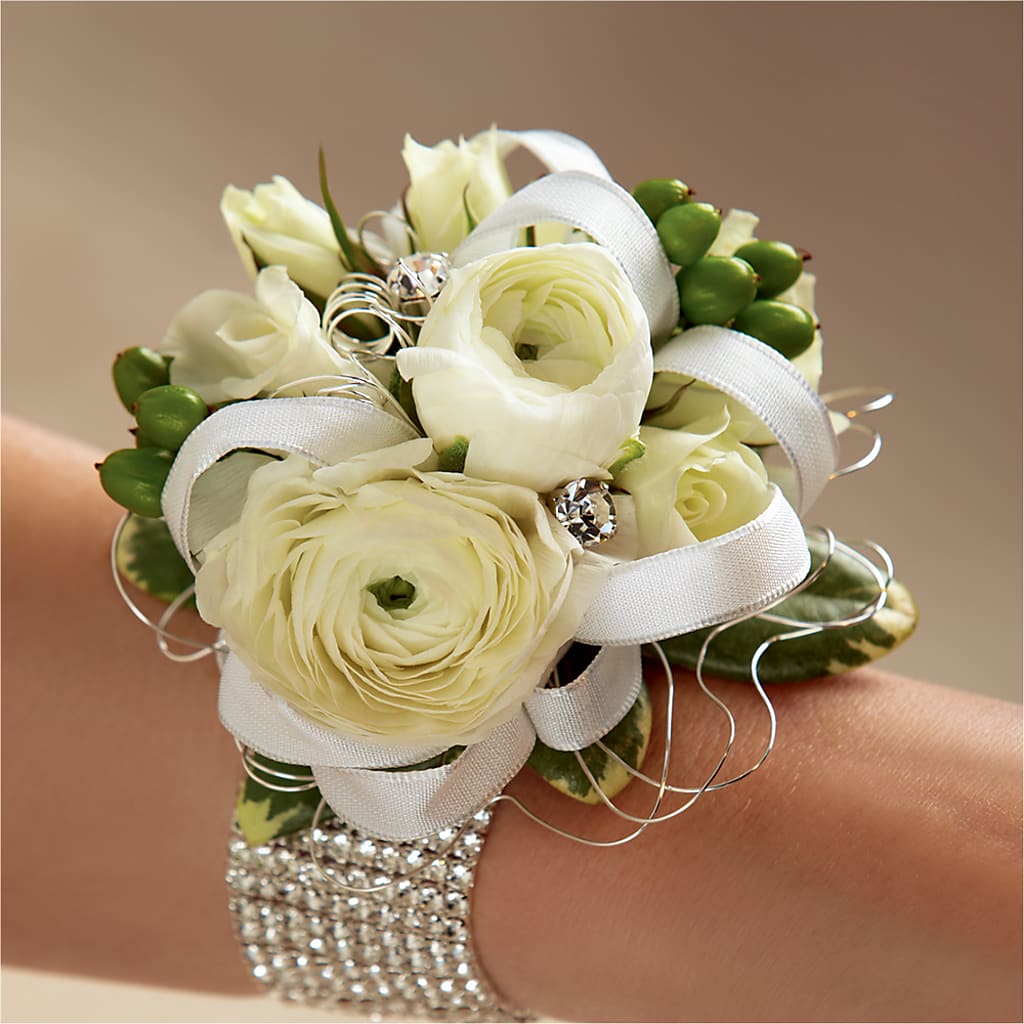 White Wedding Corsage – Freesia Flowers, Tomball TX