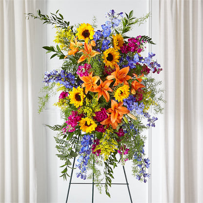 Sunlit Memories Standing Spray (Standard) –  Freesia Flowers, Tomball TX