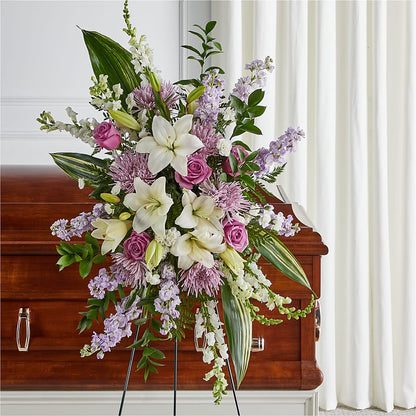 Grateful Hearts Standing Spray –  Freesia Flowers, Tomball TX