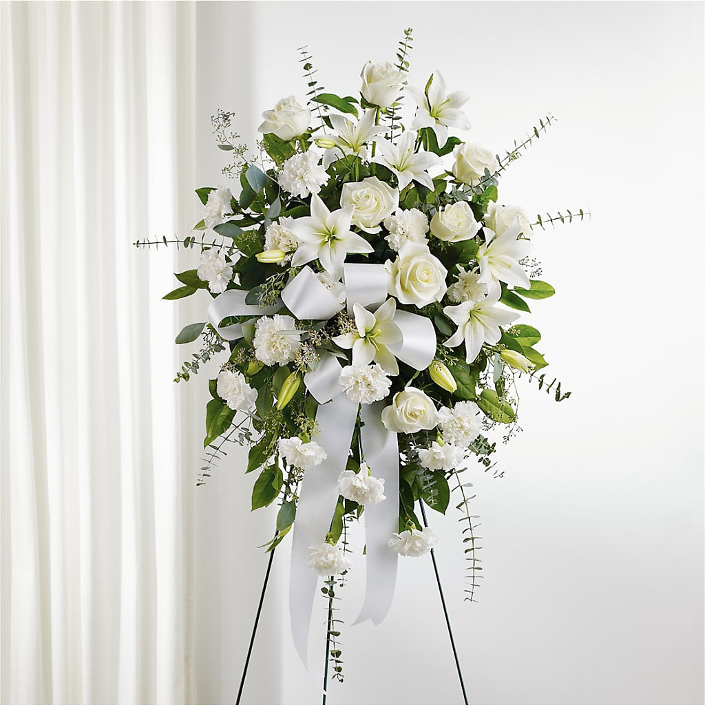 With Care Standing Spray –  Freesia Flowers, Tomball TX