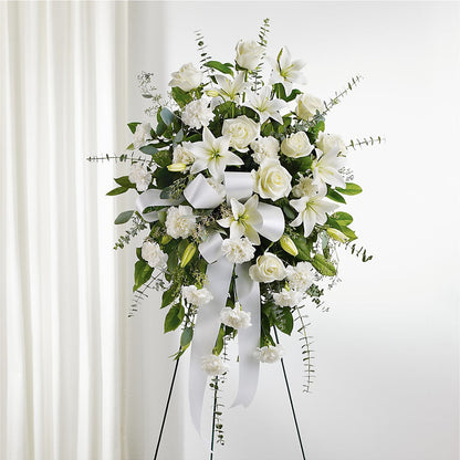 With Care Standing Spray –  Freesia Flowers, Tomball TX
