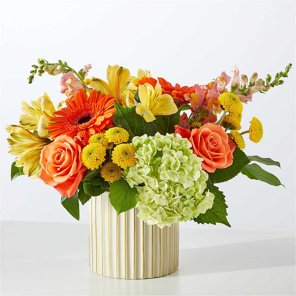 Autumn Sunshine Bouquet with Ivory Vase –  Freesia Flowers, Tomball TX