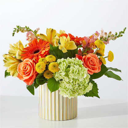 Autumn Sunshine Bouquet with Ivory Vase –  Freesia Flowers, Tomball TX