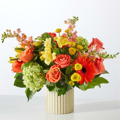 Autumn Sunshine Bouquet with Ivory Vase –  Freesia Flowers, Tomball TX