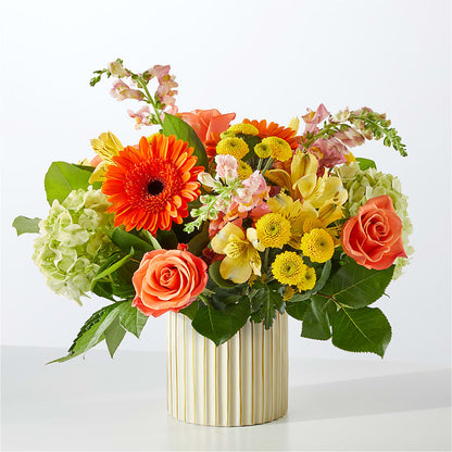 Autumn Sunshine Bouquet with Ivory Vase –  Freesia Flowers, Tomball TX