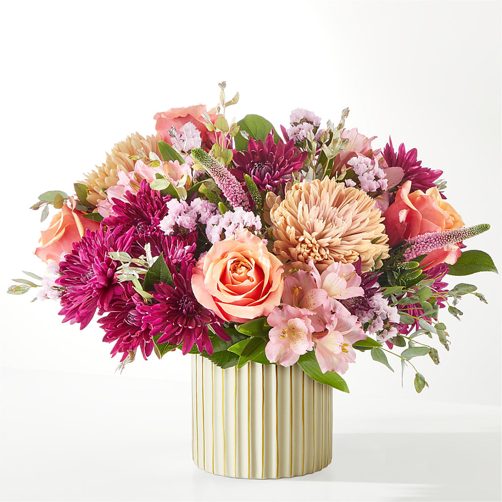 Berry Cobbler Bouquet with Ivory Vase –  Freesia Flowers, Tomball TX