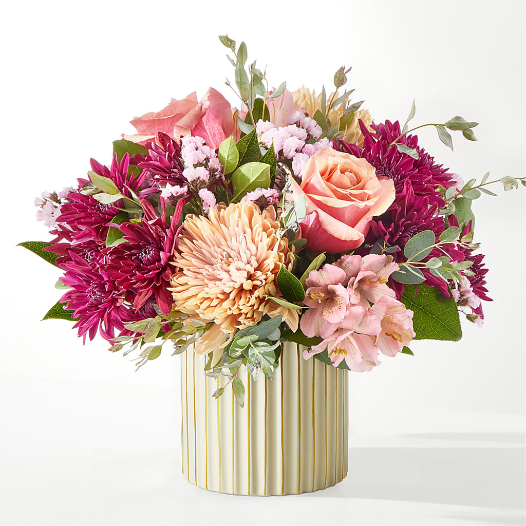 Berry Cobbler Bouquet with Ivory Vase –  Freesia Flowers, Tomball TX