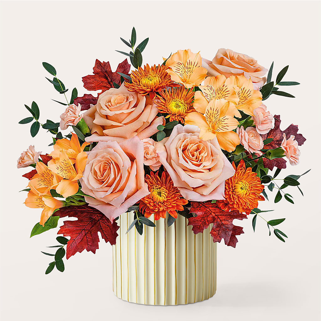Spiced Latte Bouquet with Ivory Vase –  Freesia Flowers, Tomball TX