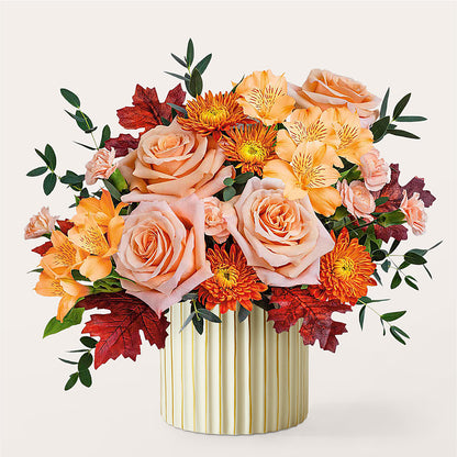 Spiced Latte Bouquet with Ivory Vase –  Freesia Flowers, Tomball TX
