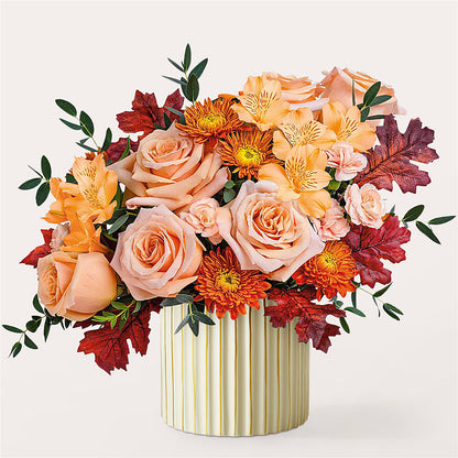 Spiced Latte Bouquet with Ivory Vase –  Freesia Flowers, Tomball TX