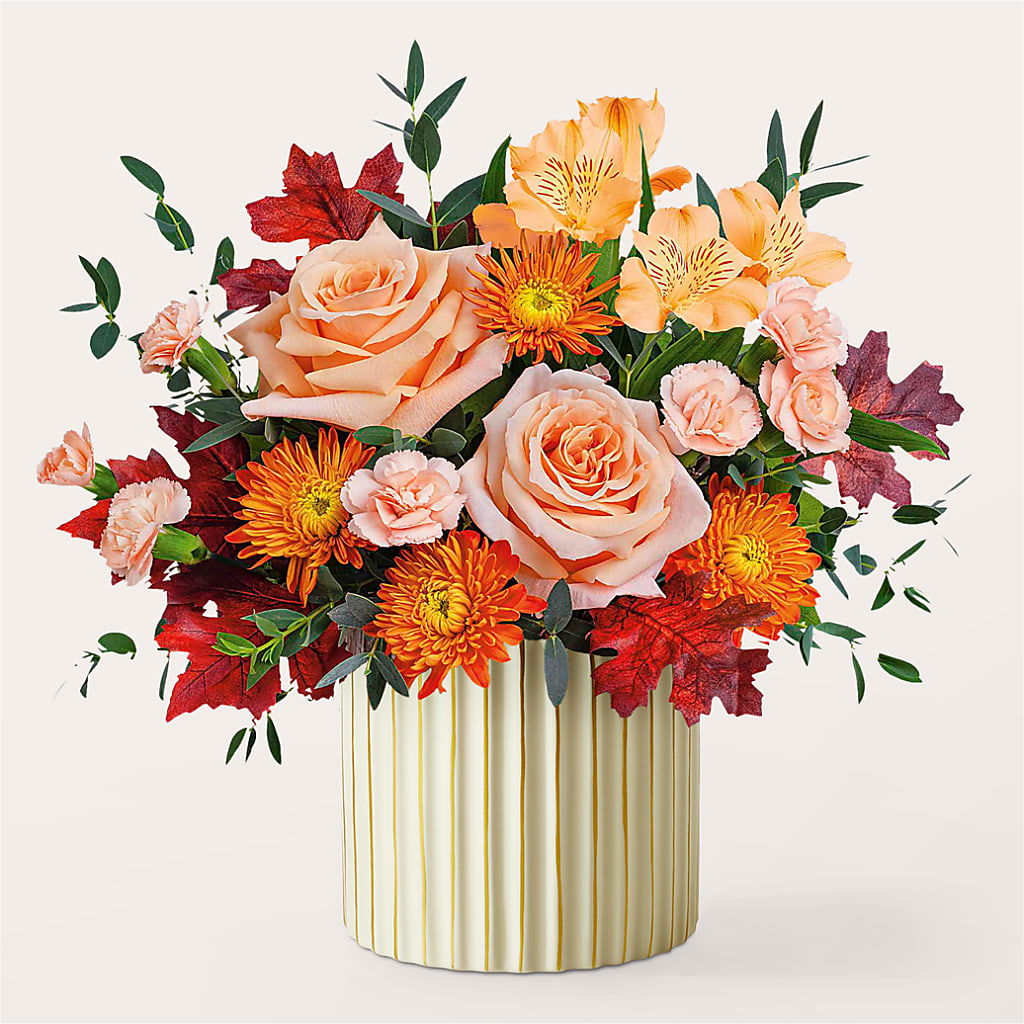 Spiced Latte Bouquet with Ivory Vase –  Freesia Flowers, Tomball TX