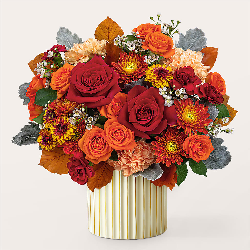 Merlot Bouquet with Ivory Vase –  Freesia Flowers, Tomball TX