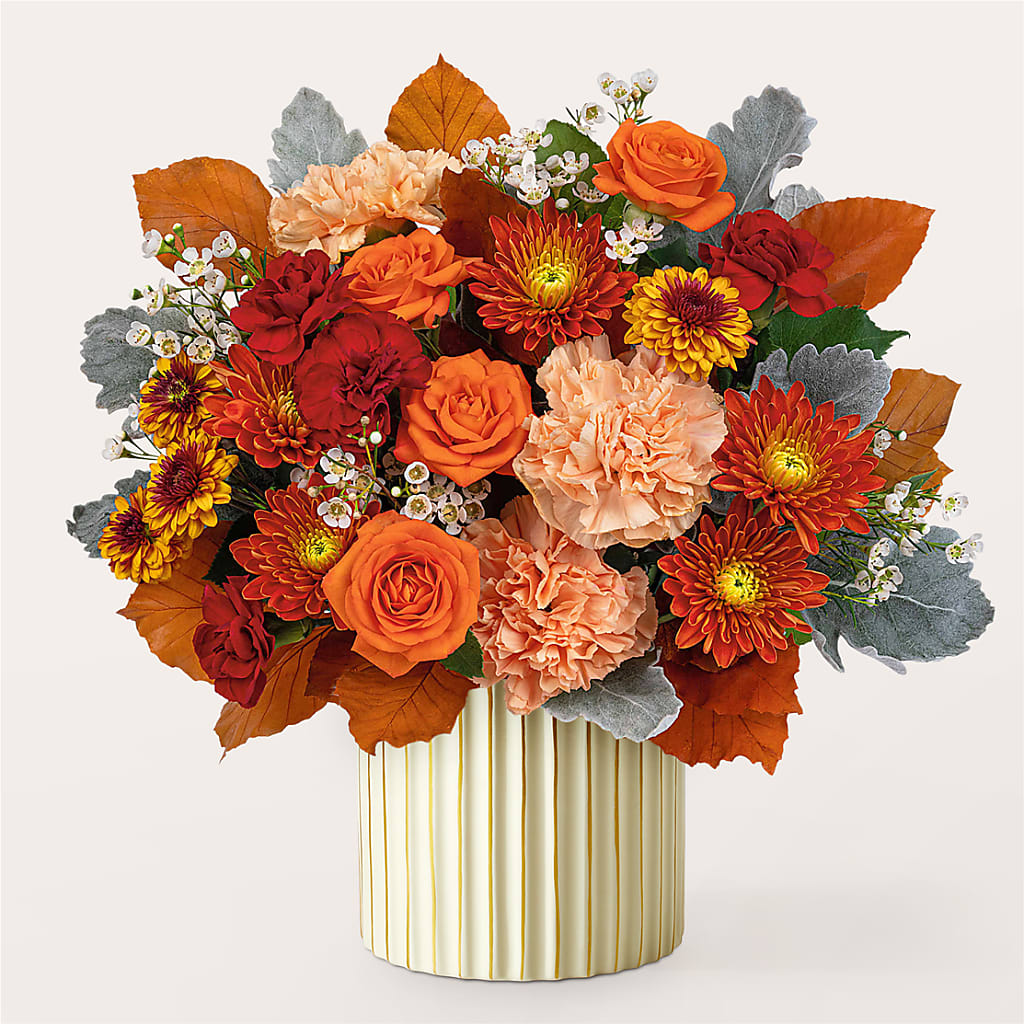 Merlot Bouquet with Ivory Vase –  Freesia Flowers, Tomball TX