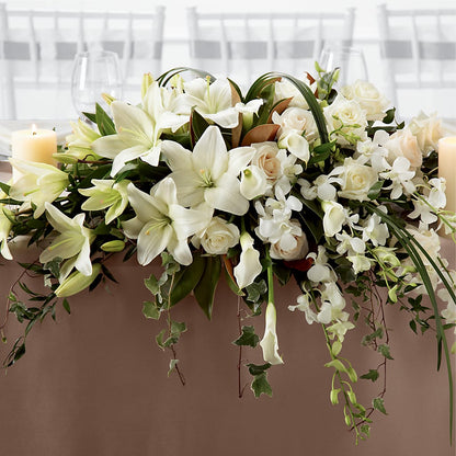 White Linen Arrangement –  Freesia Flowers, Tomball TX