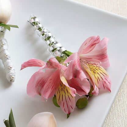 Pink Peruvian Lily Boutonniere –  Freesia Flowers, Tomball TX
