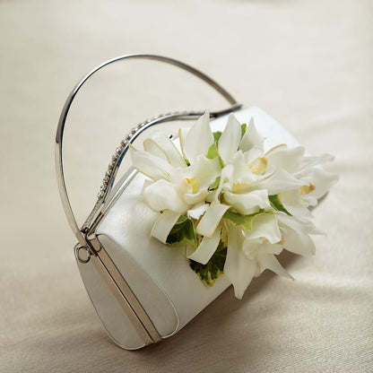 White Purse Decor –  Freesia Flowers, Tomball TX